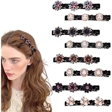 8 Pcs Sparkling Crystal Stone Braided Hair Clips for Women, Pearl Hairpin with 3 Small Duckbill Hair Clips, Hair Accessories for Thin & Thick HairFloral & Pearl Set