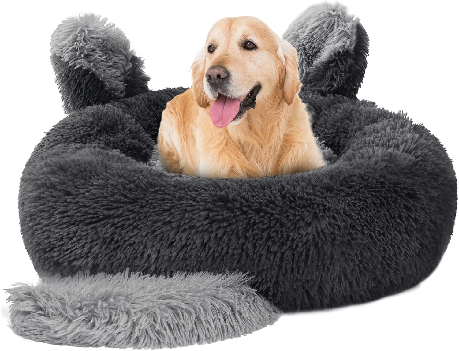 Calming Dog Bed & Cat Bed,Round Donut Dog Bed,Anti Anxiety Fluffy Washable Cat Bed with Anti-Slip Bottom for Medium Dogs and Large…