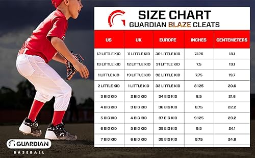 Miniatura 5 de Guardian Baseball Tacos de béisbol de caña alta para niños y niñas, tacos de sóftbol, talla 12 para niños pequeños a 7 para niños grandes