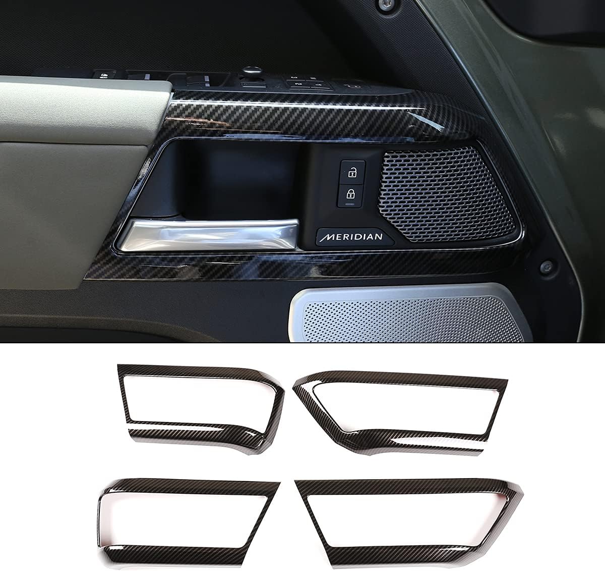 ABS Car Interior Door Handle Frame Cover Trim For Land Rover Defender 110 2020-2021 (Carbon Fiber Style)