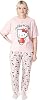 Hello Kitty Womens Pyjama Set | Adults Kitty White Graphic Short Sleeve Top & Long Leg PJ Bottoms in Pink