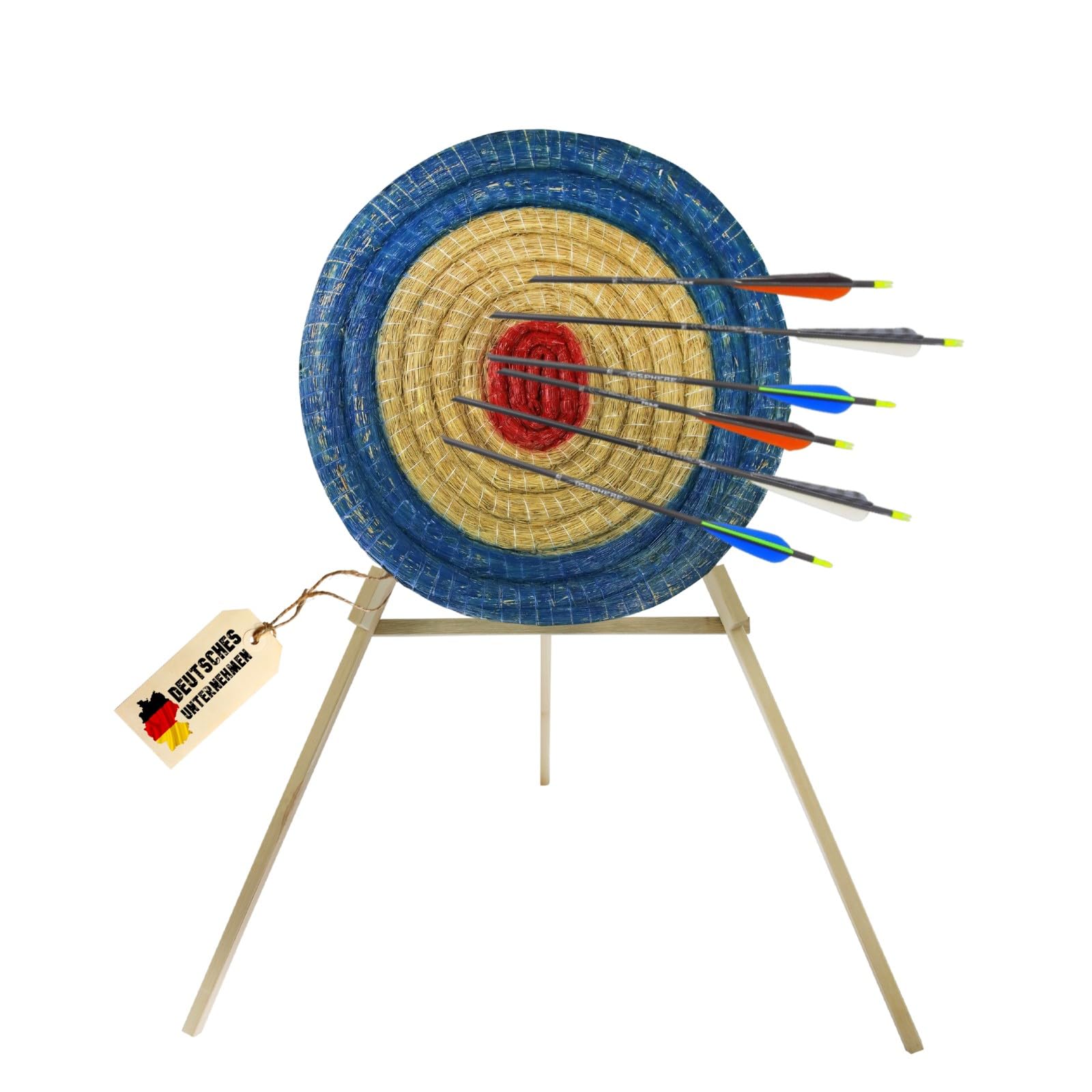 Runde Strohscheibe Deluxe, Ø 60 cm | Zielscheibe aus Stroh für Pfeil und Bogen in blau-rot, Ziel Bogenschiessen Kinder und Erwachsene, Scheibe ohne Ständer