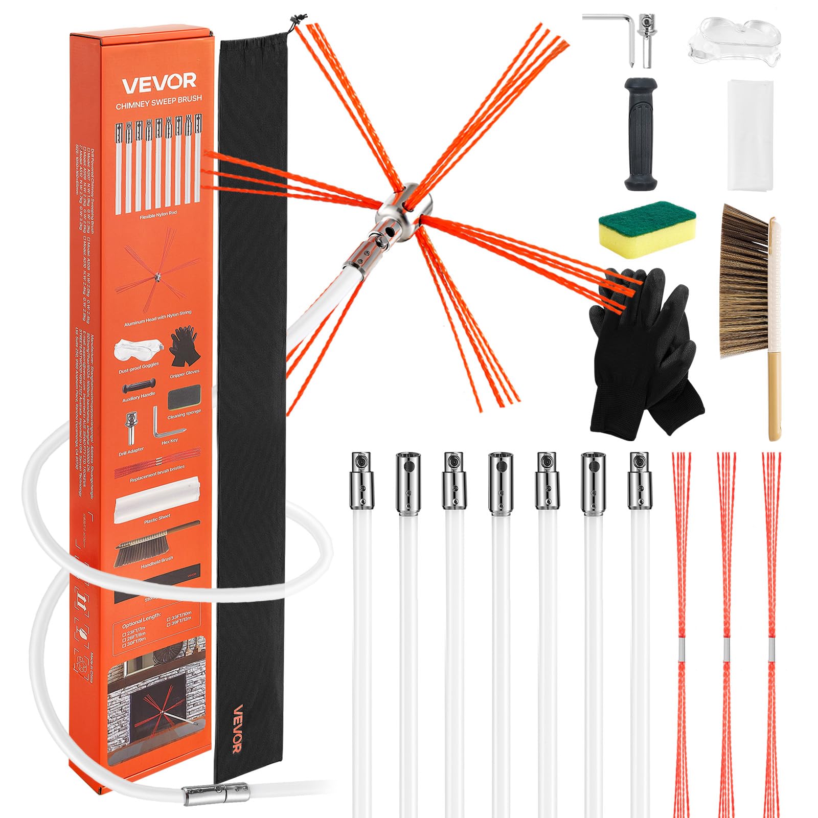 VEVOR Chimney Sweep Kit, 23 ft Maximum Extendable Length Chimney