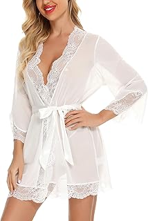 RSLOVE Women Lace Kimono Robe Babydoll Chemise Lingerie Bride Robe for Wedding Party