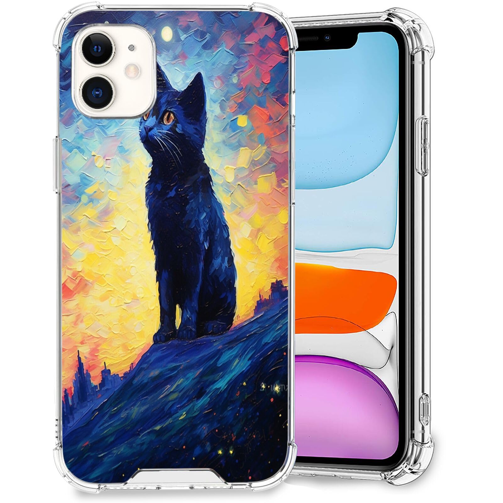DeweiDirect Clear Case for iPhone 12 Mini with Cat Print-aa227 Pattern Slim Transparent TPU Four Corners Reinforced Protection Shockproof Scratch-Resistant