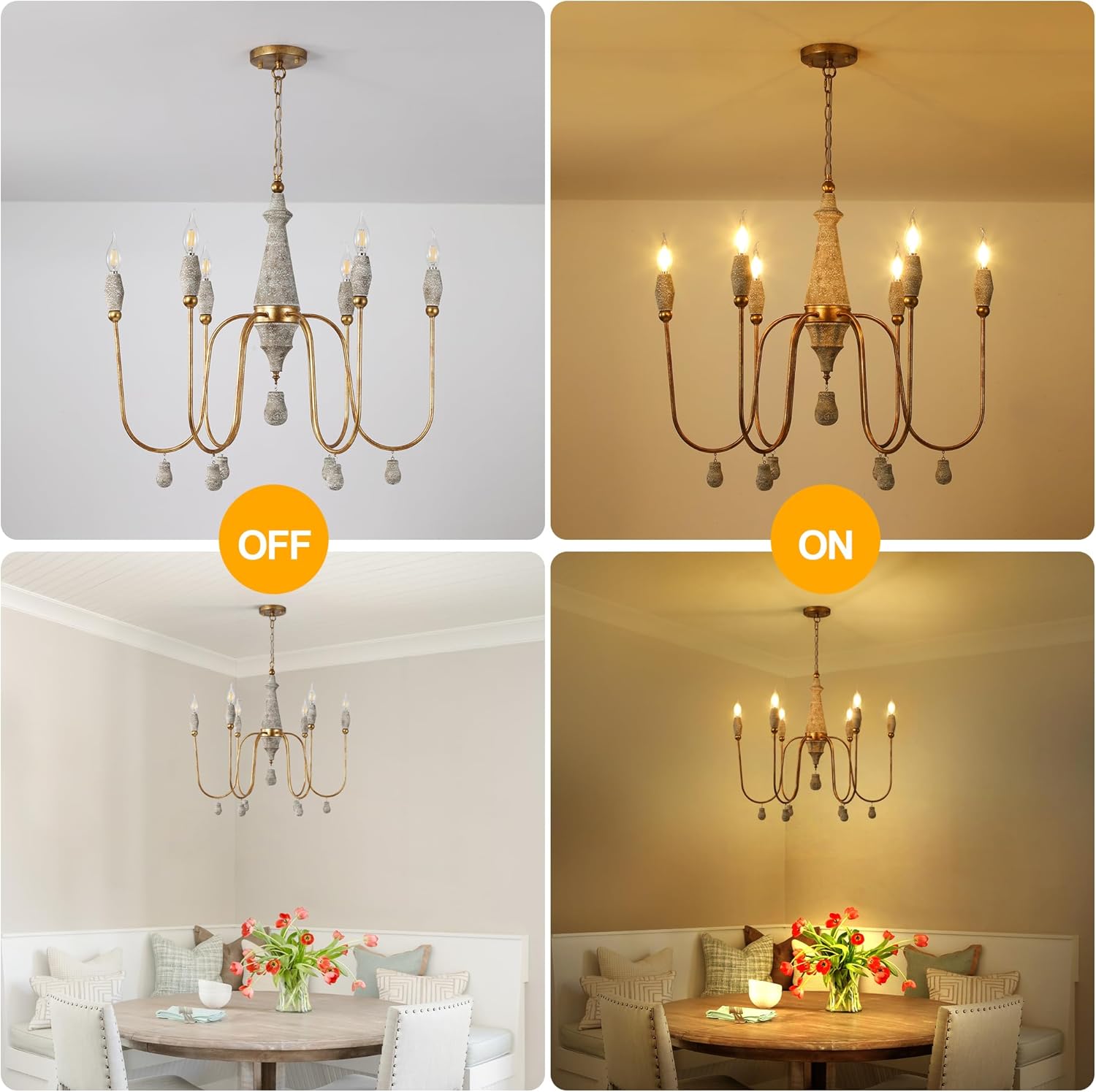 28.5" French Country Chandelier, 6-Light Farmhouse Dining Room Light Fixtures Over Table, Vintage Antique Wood Chandelier for Bedroom Kitchen Island Entryway Living Room Office