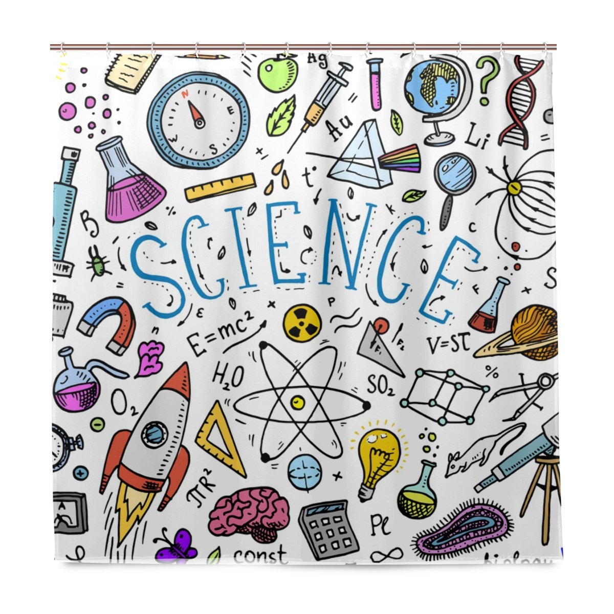 BALII Sketch Education And Science Shower Curtain 72x72 Inch Polyester Waterproof With 12 Hooks for Bathroom
