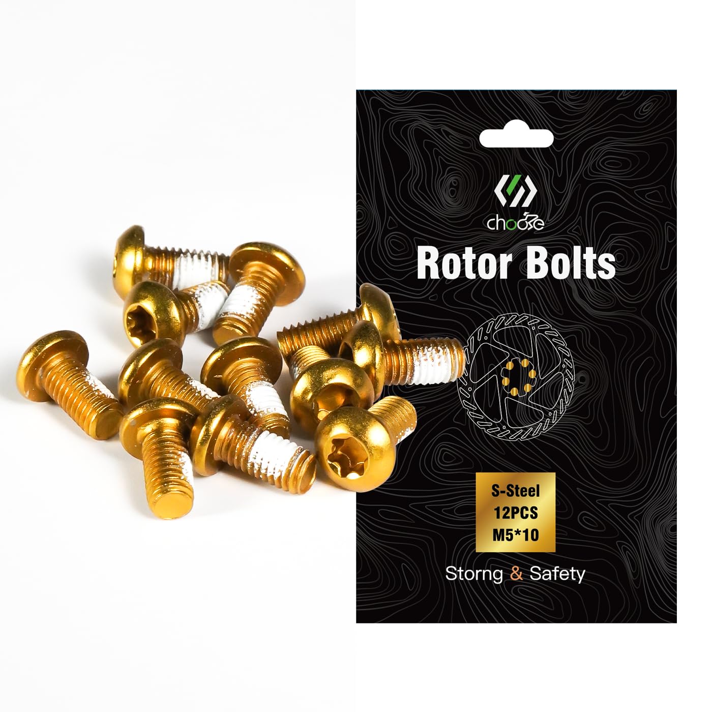CNCLOL MTB Disc Rotor Bolts,M5x10mm Brake Rotor Screws,12Pcs Steel Rotor Bolts for Bike(red/blue/orange/green/Black/gold)