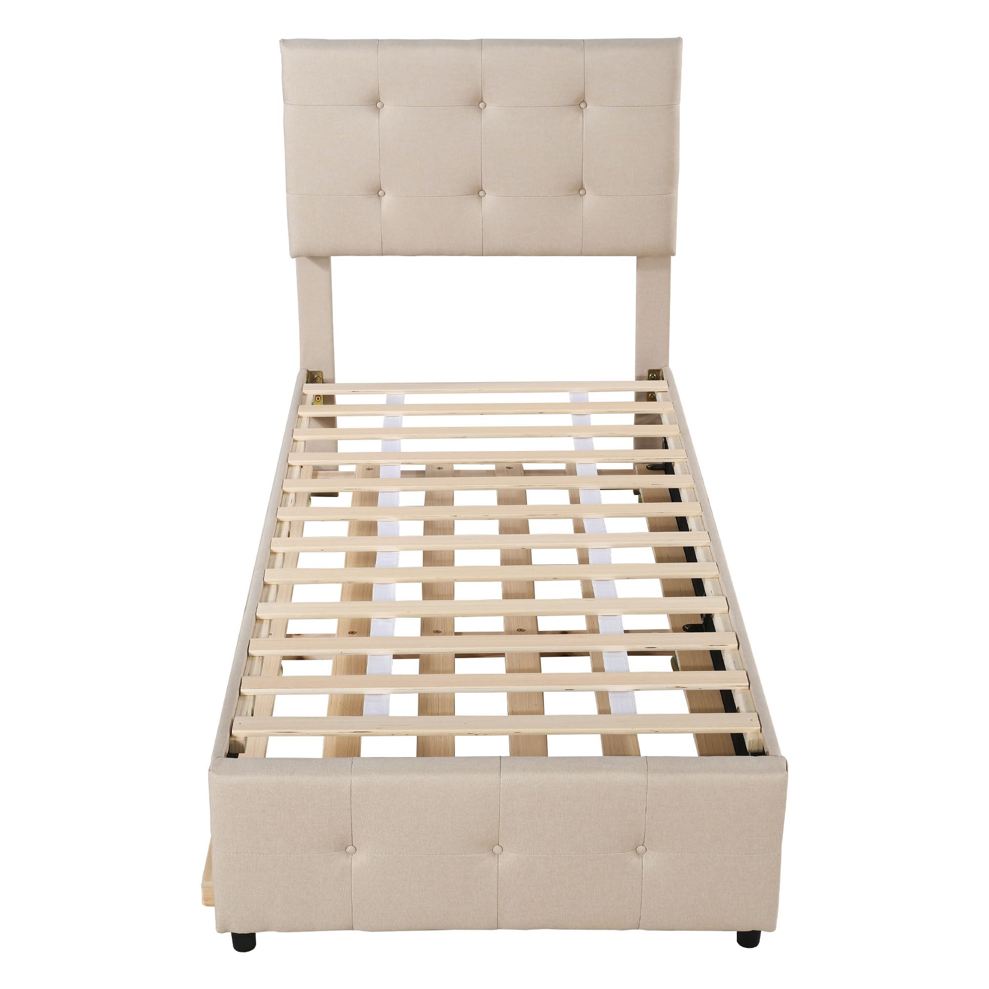 Lettino imbottito 90 x 200 cm, letto estraibile per bambini, testiera regolabile, imbottitura in lino delicato sulla pelle, letto singolo piatto, letto per ragazzi (beige) (beige)