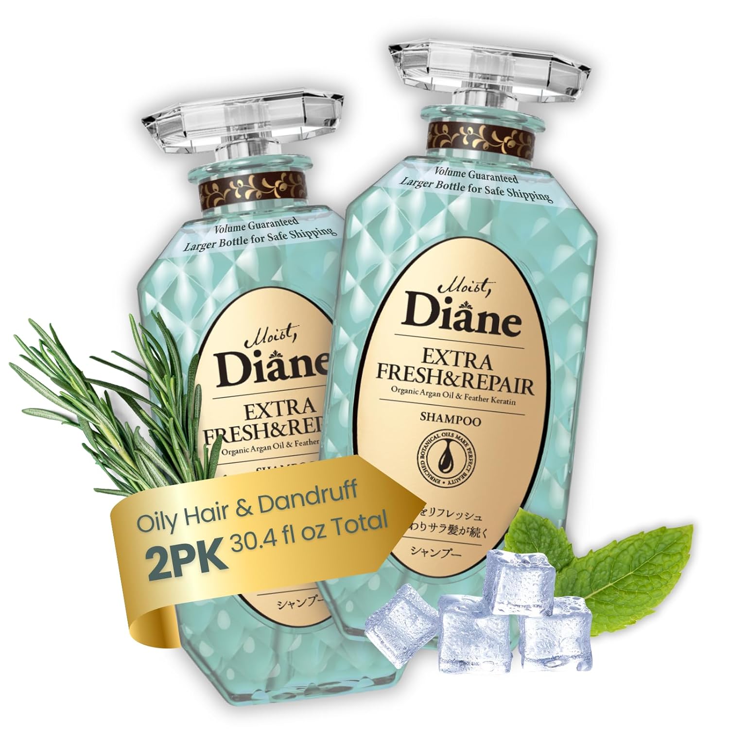 Moist Diane Anti Danduff Shampoo for Women & Men, Itchy Scalp Shampoo for Oily Hair by Keratin, Rosemary, Collagen, Vitamin E & Argan Oil, Tea Tree SHAMPOO from Japan 15.2 Fl Oz 2EA FRESH & HYDRATE