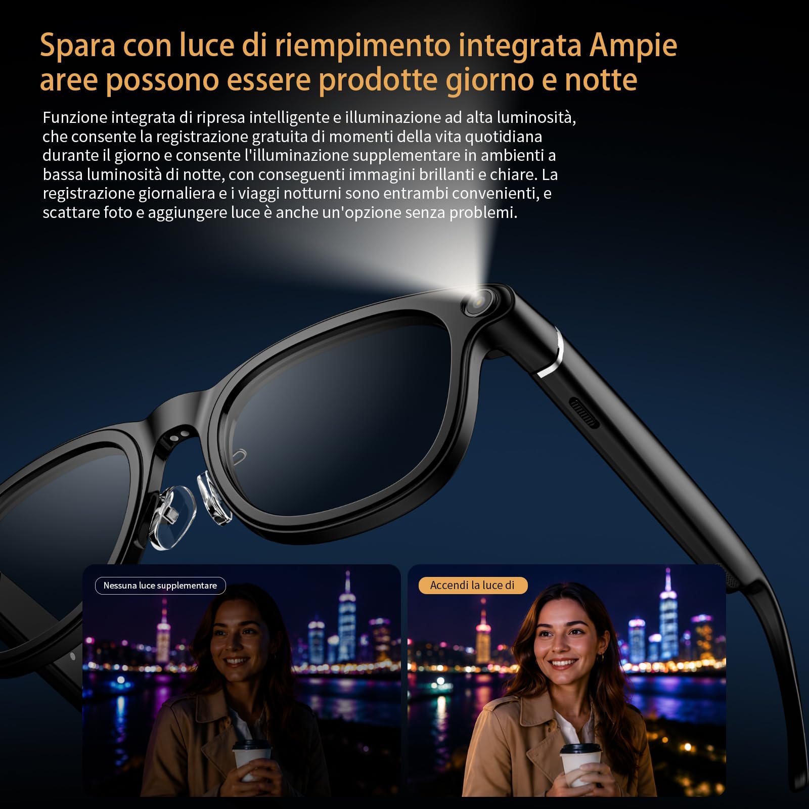 LOKMAT AI - Occhiali intelligenti con fotocamera e audio e vano batteria - X01