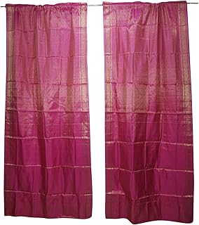 Mogul Interior 2 Pink Sari Curtain Rod Pocket Panel Drape Home Decor 96x44