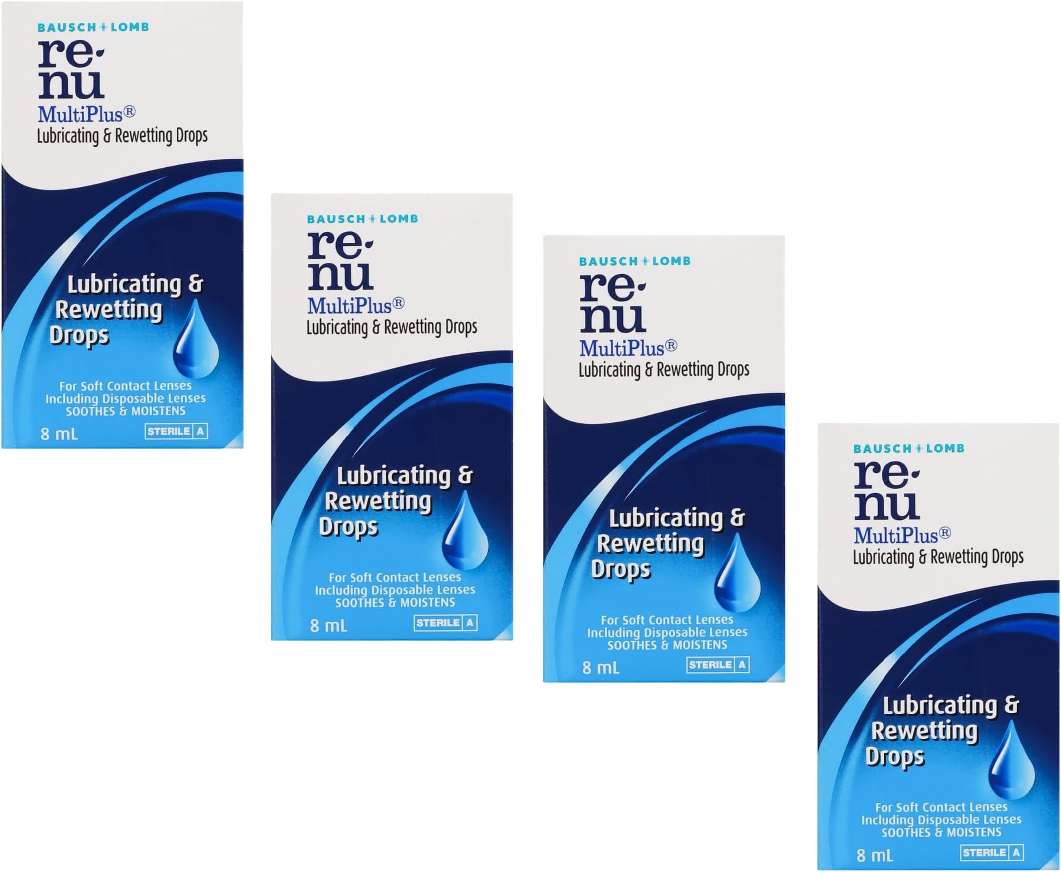 Bausch + Lomb Renu Rewetting Drops for Contact Lenses 8ml (Pack of 4)