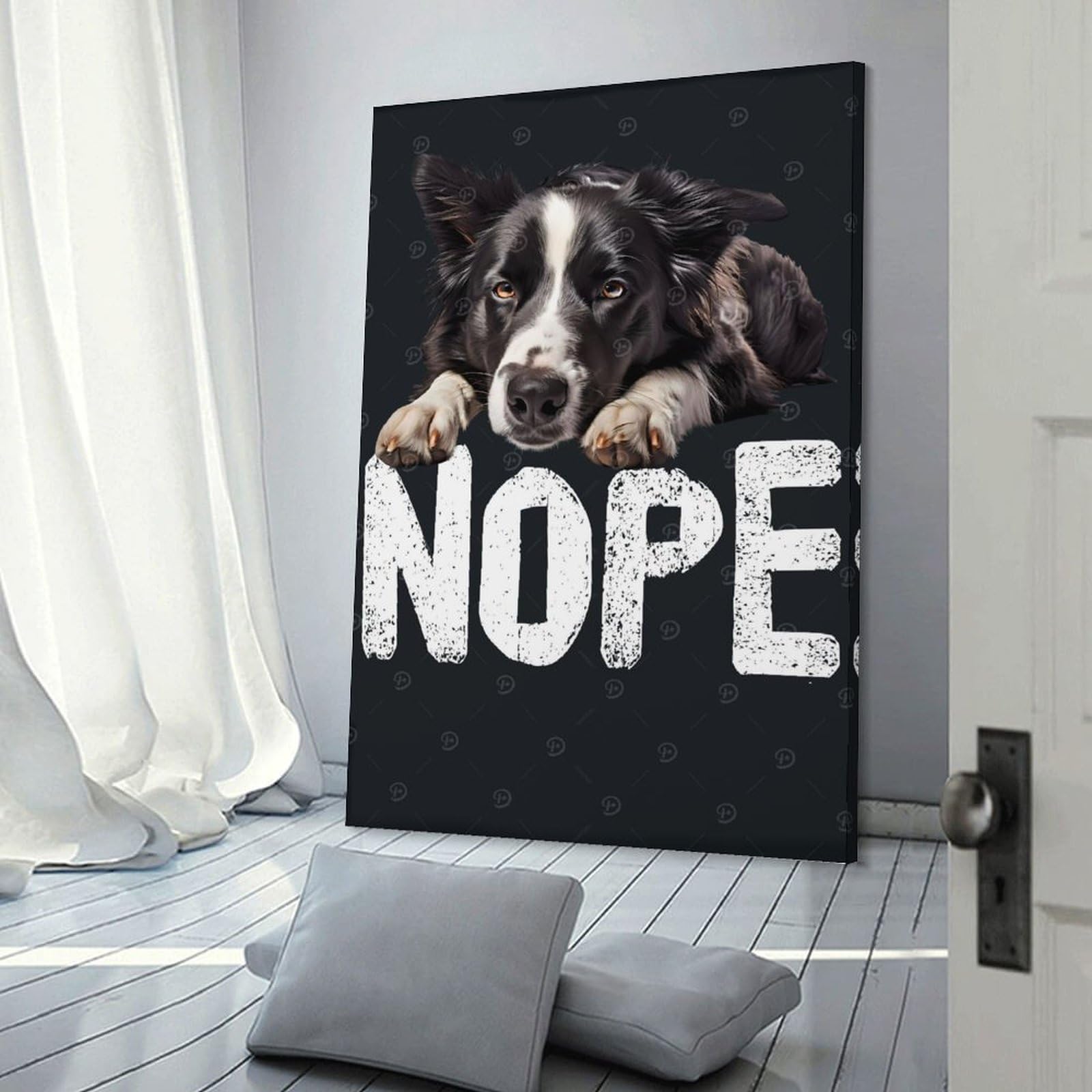 Junmoney Border Collie Nope Room Decor Wall Art, 20x30inch(50x75cm), for Feature Walls in Flats Or Modern Rooms, Wall Decor Suited to Curated Displays