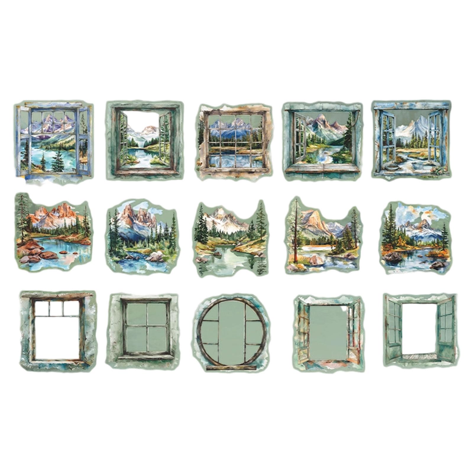 COOLHOOD 15 Piece Pane Scenery PET Transfers Set for Journals Art Undertakings Waterproof Permanent Gluey Transfers Scrapbooking