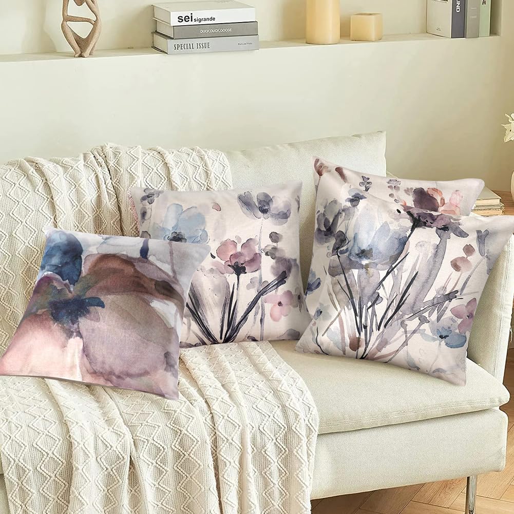 YCOLL Bloemen kussenhoezen 60x60 set van 4 linnen bankkussens moderne abstracte bloemen aquarel schilderij sierkussen voor bank slaapkamer bank outdoor hoezen 24x24 A090 YCOLL Bloemen kussenhoezen 60x60 set van 4 linnen bankkussens moderne abstracte bloemen aquarel schilderij sierkussen voor bank slaapkamer bank outdoor hoezen 24x24 A090