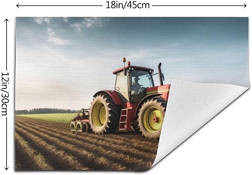 Tractor Farm Vinyl Placemats Set of 4 Pcs, 12x18 Inch Non-Slip Heat Resistant PVC Place Mats Wipeable Washable Table Mats for Kitchen Dining Table Decoration