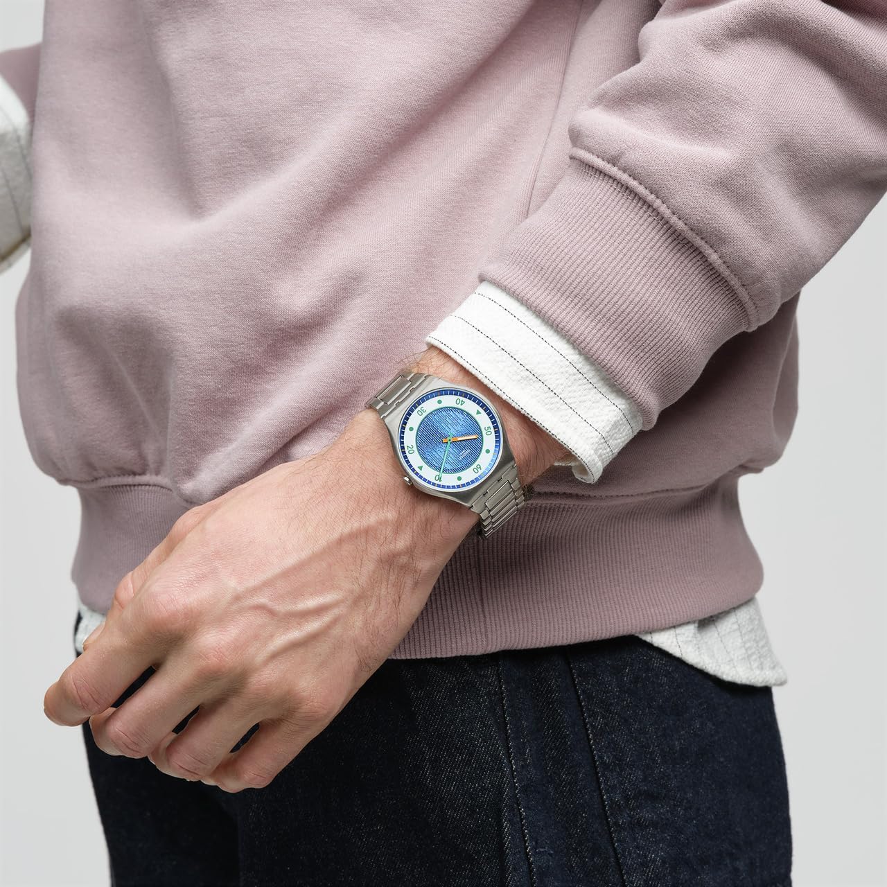 Swatch Skin Irony 42 Unisex Watch Casual Polymer Grey Quartz Waterproof Splash Dance
