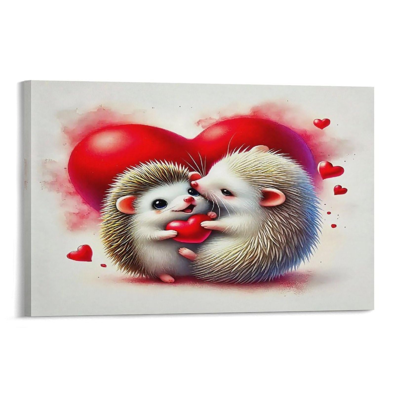 Cplvkwrqj Frame-Style-8 Cute Hedgehog Holding Single Two Hedgehogs Big Red Heart Canvas Wall Art - Nursery Canvas Wall Hanging Space Saving Ready To Hang Decor 08X12inch(20X30cm)