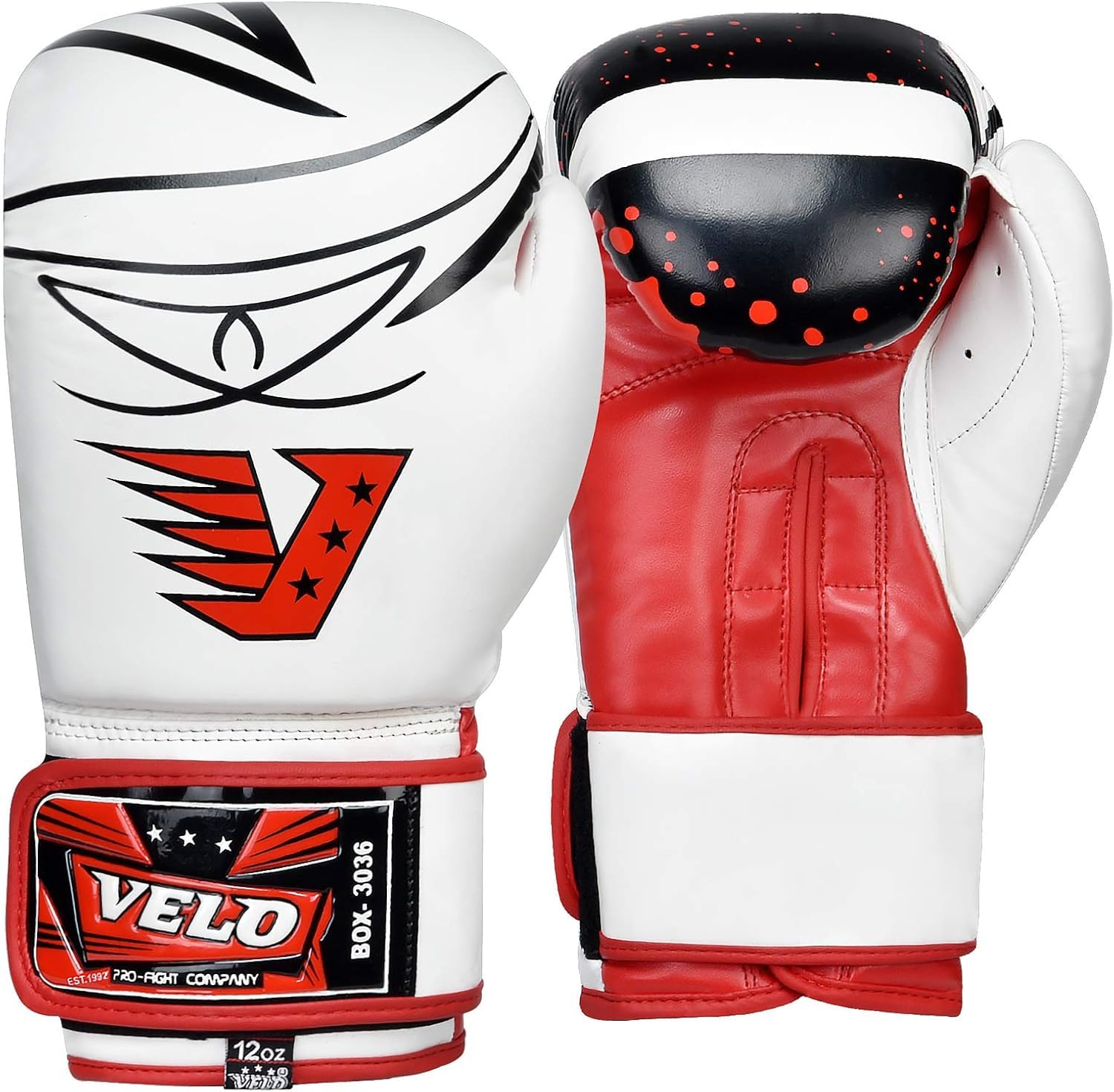 VELO Vivid Impact Series Boxing Gloves - Funky Contemporary Design in Orange, Red, Blue, Yellow DX Leather - Sizes 4oz 6oz 8oz 10oz 12oz 14oz 16oz Including Kids Sizes (Red, 14oz)