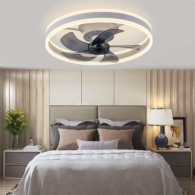CHANFOK Ceiling Fan with Light - Flush Mount Modern Indoor 19.7" LED Dimmable Low Profile Ceiling Fans with Remote Control,Smart 3 Light Color Change and 6 speeds