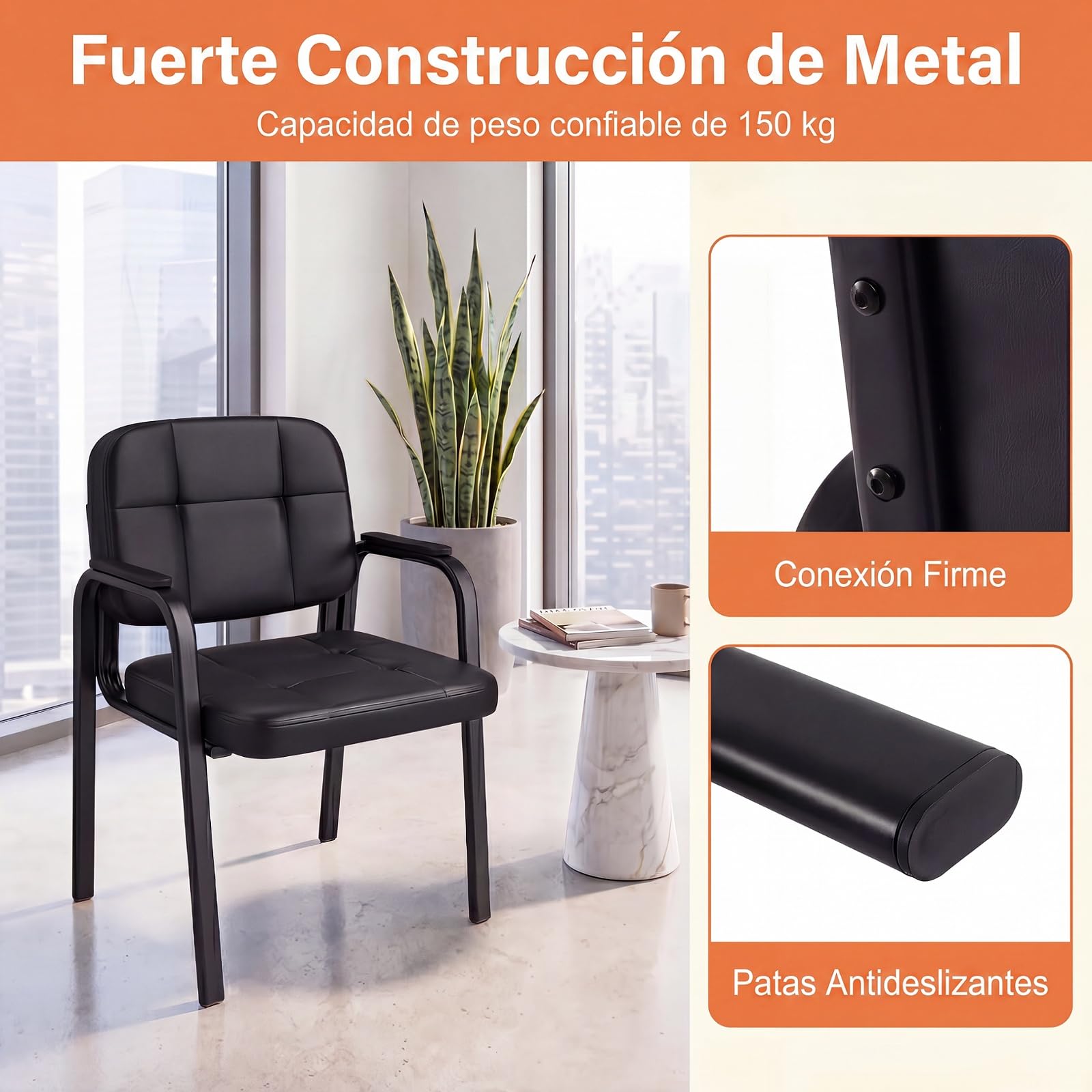 KOMFOTTEU Juego de 2 Sillas de Reuniones con Asiento Tapizadao, Marco Metal