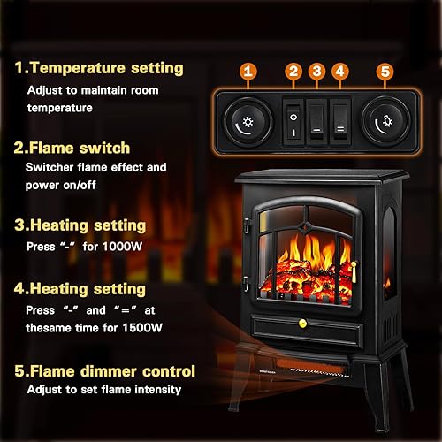 Miniatura 3 de Estufa eléctrica con protección contra sobrecalentamiento, llama realista, salida de 5100 BTU, calentador eléctrico independiente para uso en