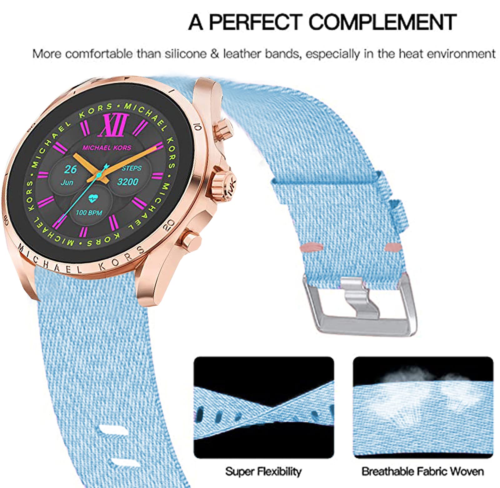 Compatible for Michael Kors Gen 6 Band, Lamshaw Breathable Nylon Woven Fabric Replacement Strap Compatible for Michael Kors Gen 6 Bradshaw Smartwatch/MK Gen 6 Bradshaw 2021 (Blue)