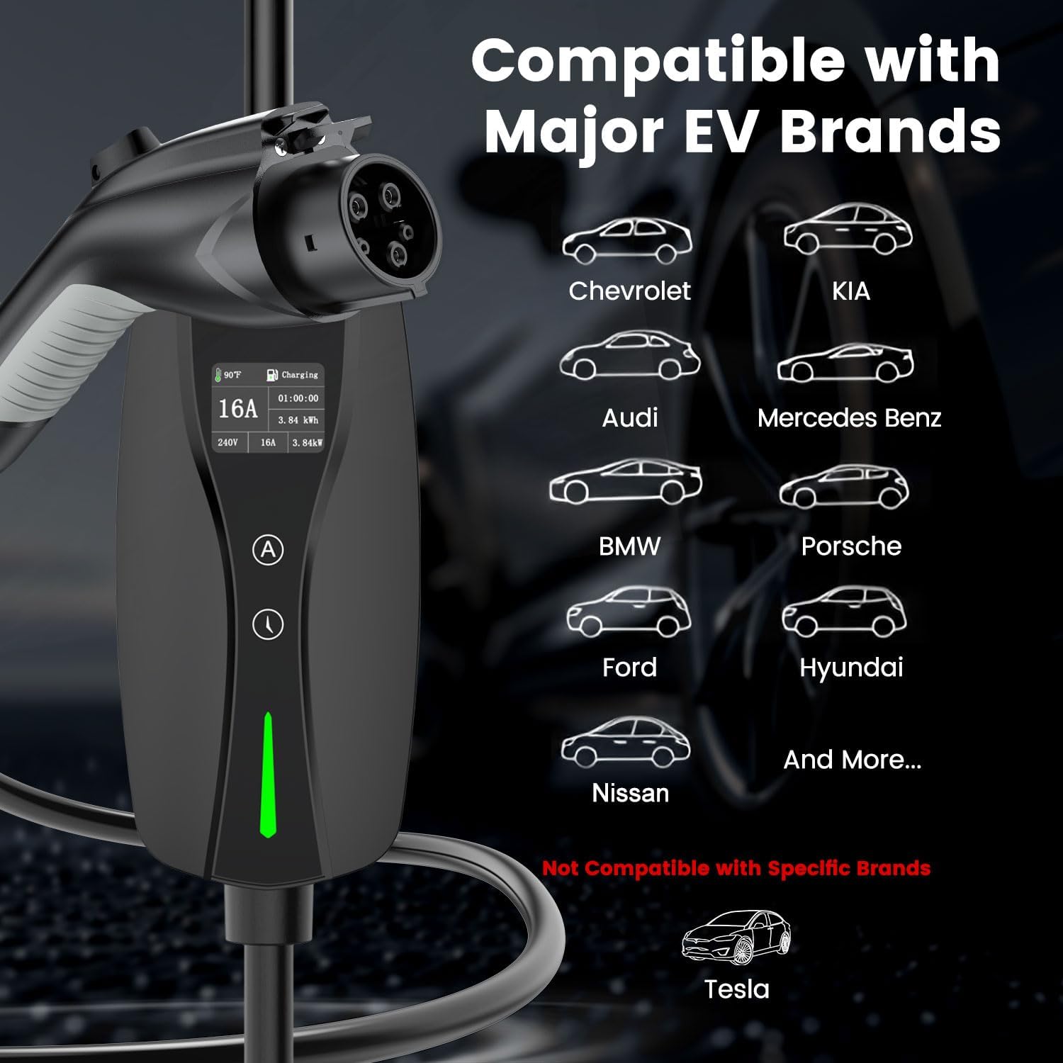 Level 1/2 EV Charger, 16Amp Adjustable Current Electric Car Charger NEMA 5-15 Plug/NEMA 6-20 Adapter, Timing Delay & LED Display 25FT Cable Portable EV Charging Station for J1772 BEVs/PHEVs 110V-240V - Image 7