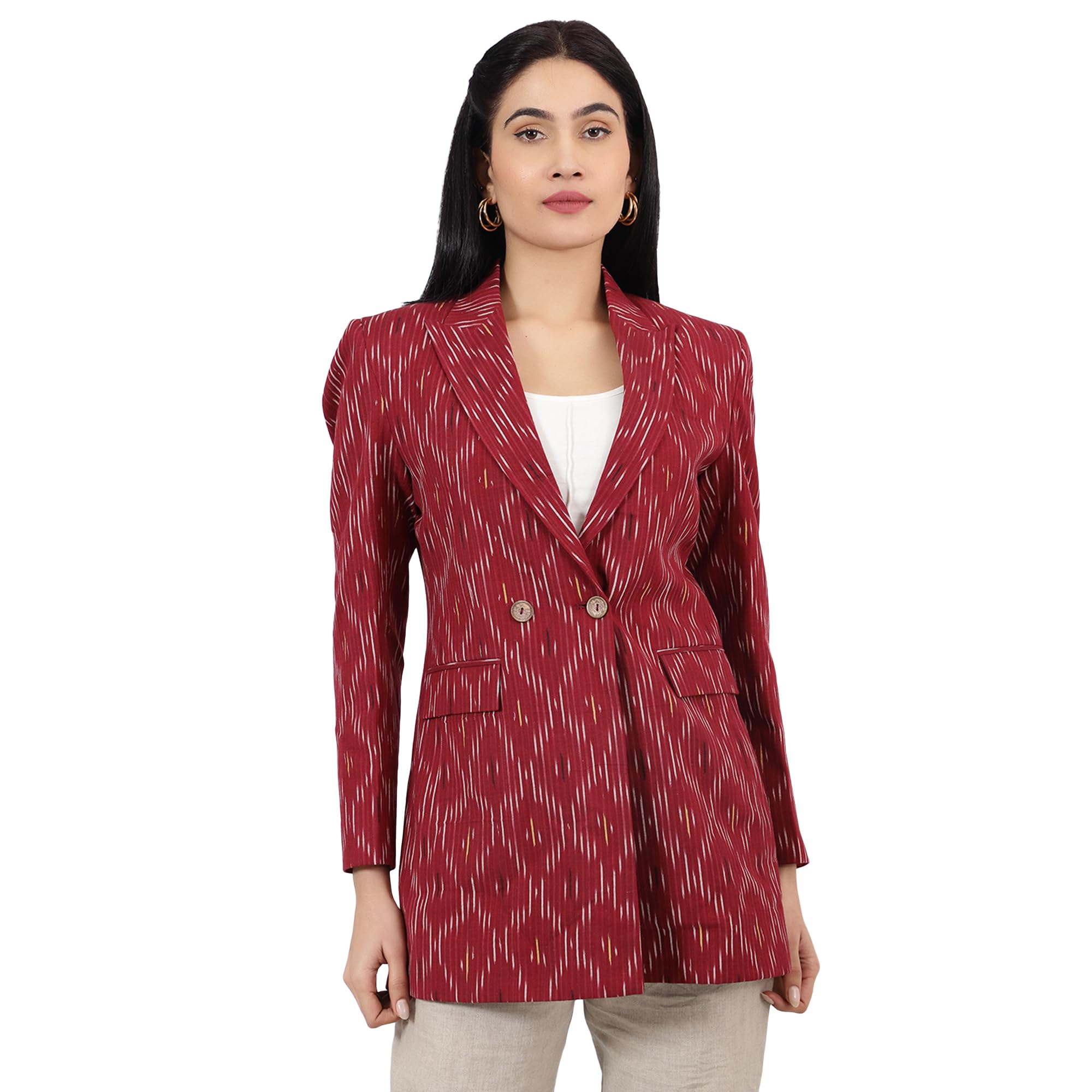 indophilia Womens Ikat Red Cotton Blazer-picture-27