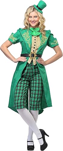 Womens St Patricks Day Leprechaun Costume Adult St. Pattys Irish Outfit with Jacket, Pants, & Accessories