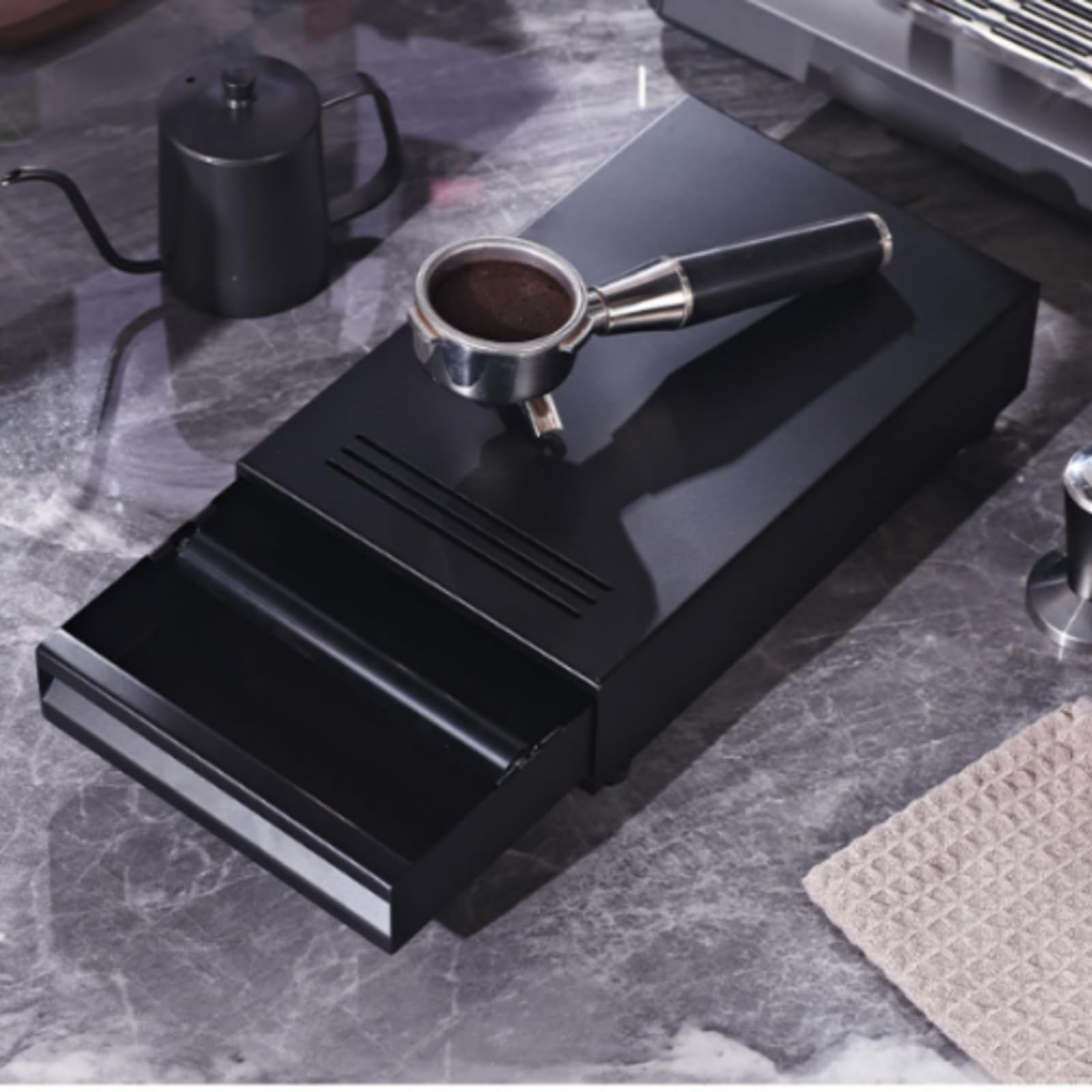 rockible Espresso-Klopfbox-Schublade platzsparend Espresso-Abklopfbox kompakt Kaffeezubehör, Schwarz, Mittel