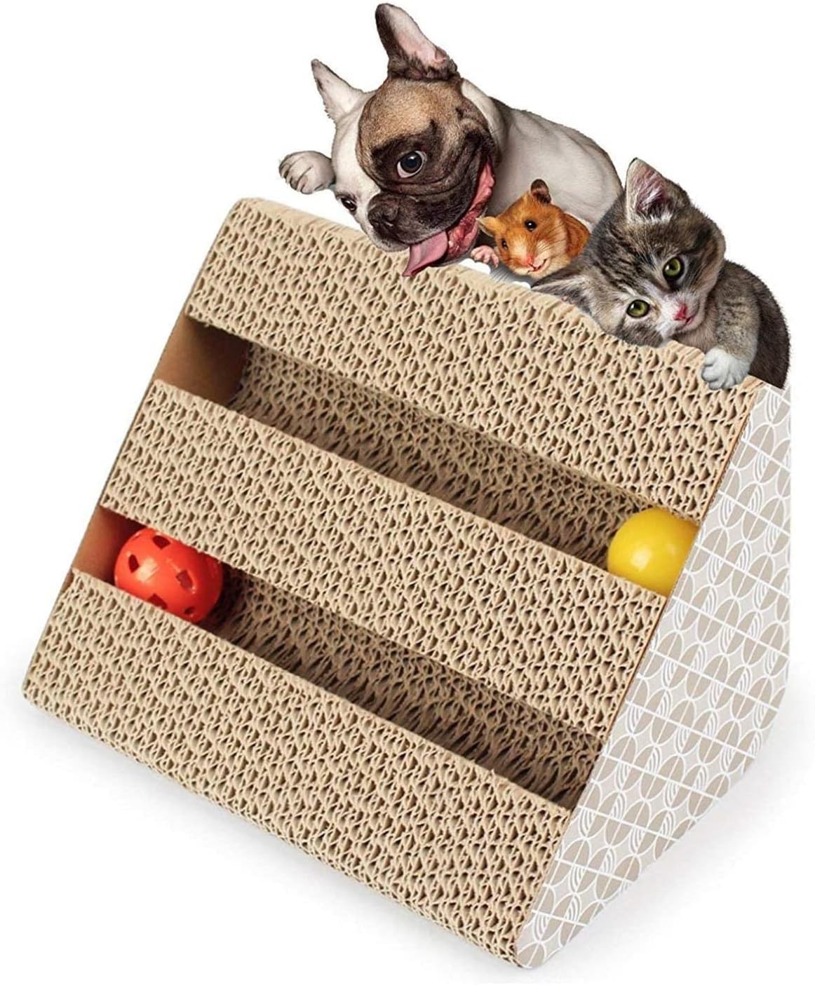 Cat Scratcher Post Scratching Cardboard Triangle W/ Bell Balls Catnip Pet Toy
