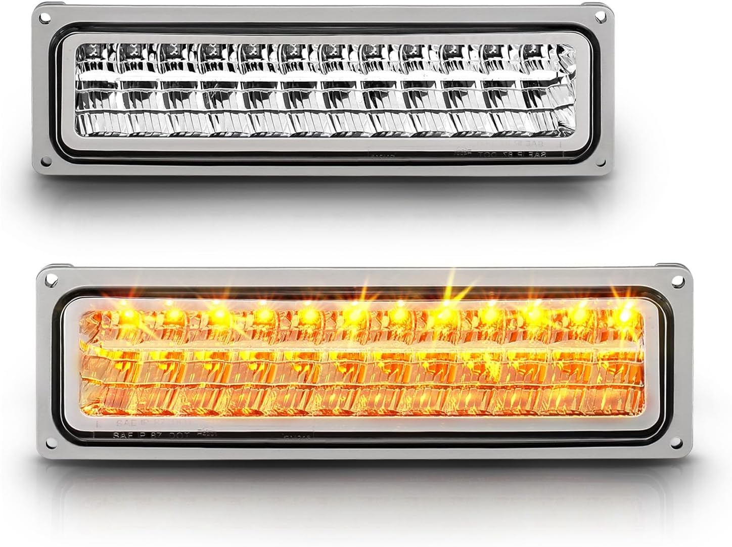 AmeriLite Chrome LED Parking Turn Signal Lights For Full Size/Blazer/Suburban : Sierra/Yukon - Passenger and Driver Side