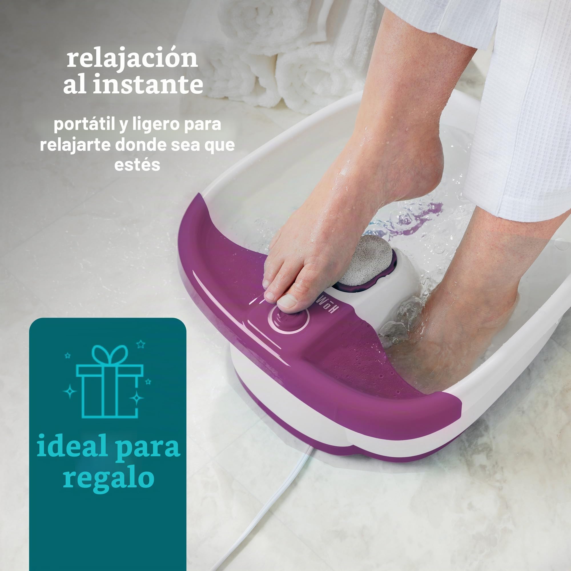 HoMedics Bubblemate Baño para Pies Hidromasajeador, Burbujas Masajeantes, Exfoliación con Piedra Pómez Integrada para Pedicura, Desestresante