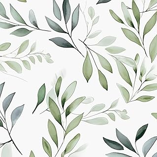 Boho Green Peel and Stick Wallpaper,White Sage Leaf 17.5