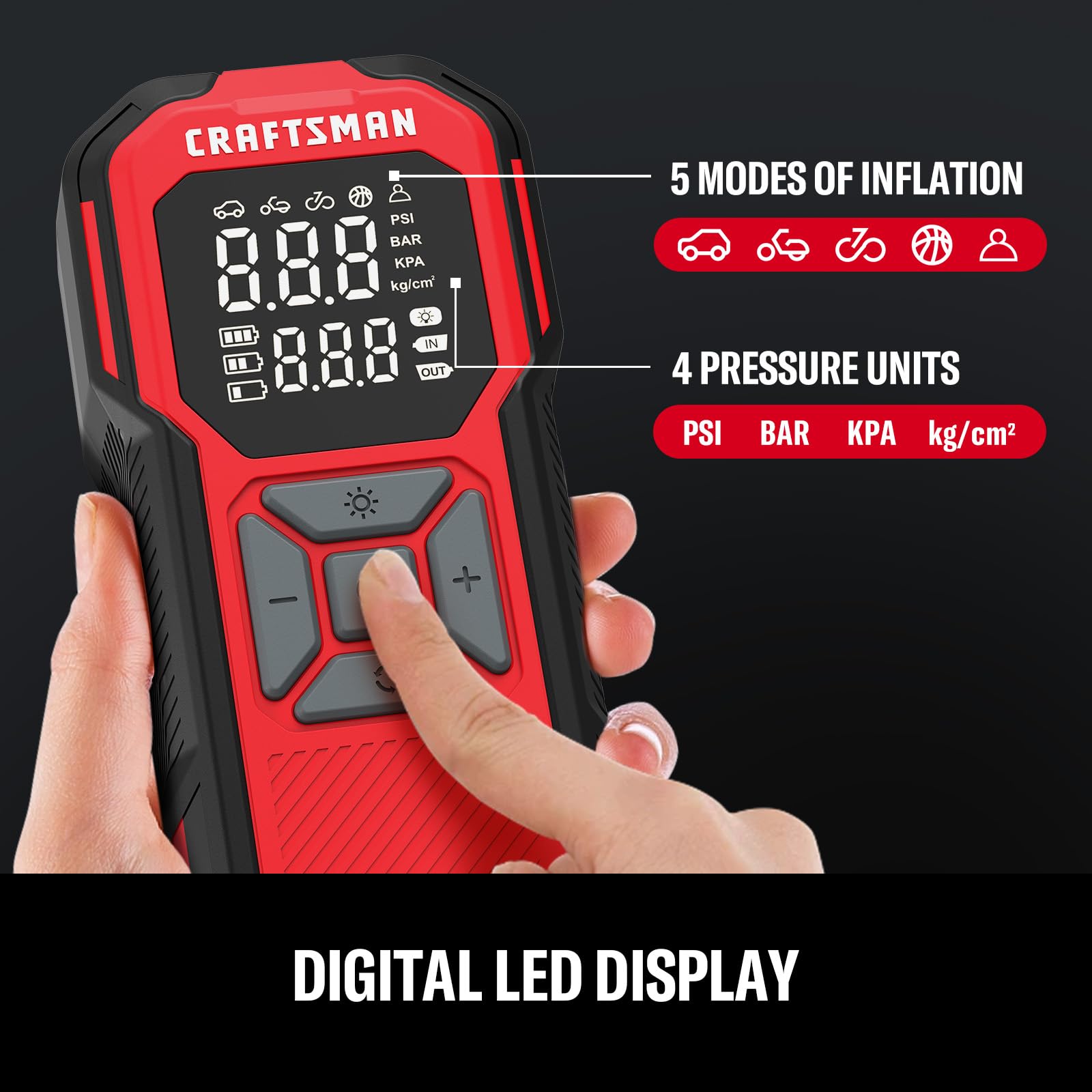 CRAFTSMAN Tire Inflator Portable Air Compressor, Cordless Mini Air Pump for Car Tires with Digital Tire Pressure Gauge, 6000mAh Battery Powered Air Pump, Max Pressure 150 PSI, 12V DC Corded