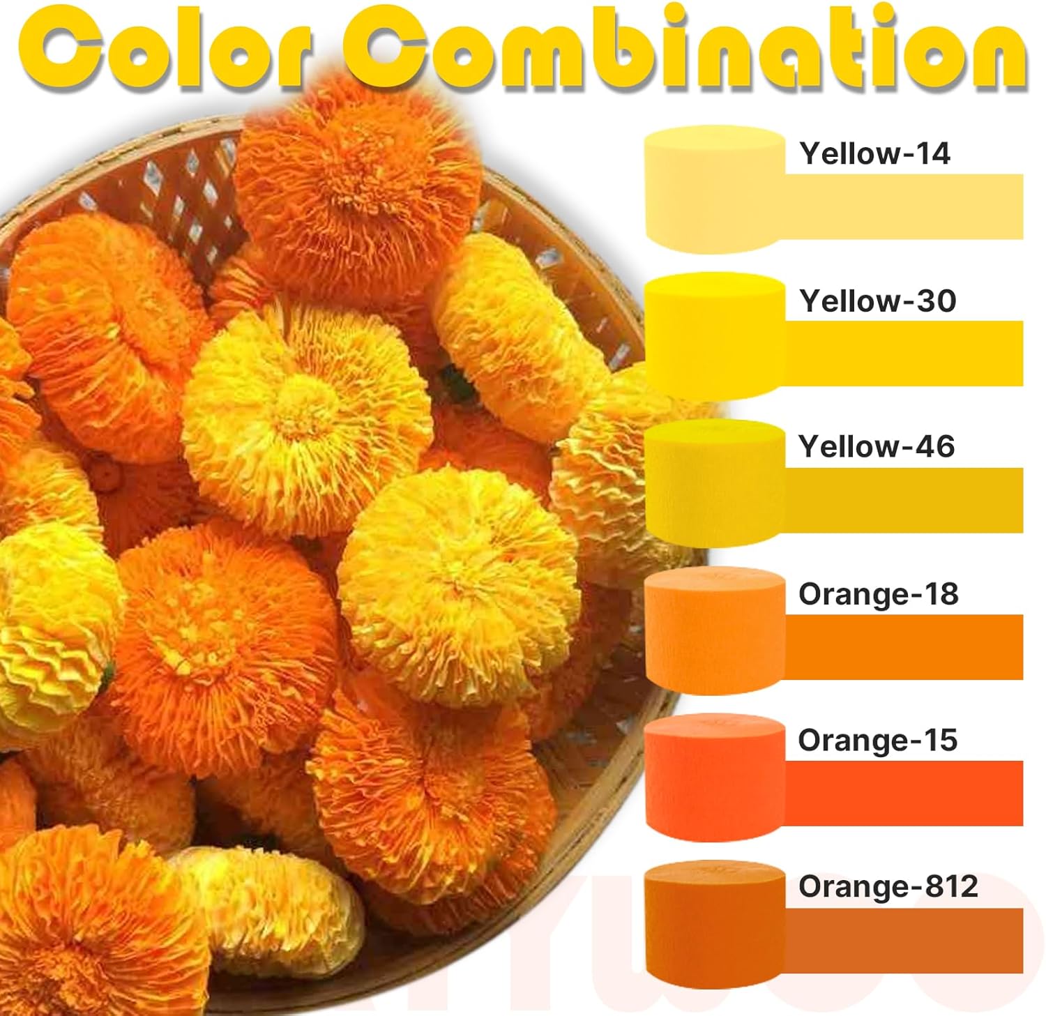 PartyWoo Yellow Crepe Paper Streamers 6pcs 492ft Pack of Yellow Crepe Paper Streamers for Easter Baby Shower Engagement Wedding Sunflower Graduation Bee Summer Luau Theme Birthday Party Decorations
