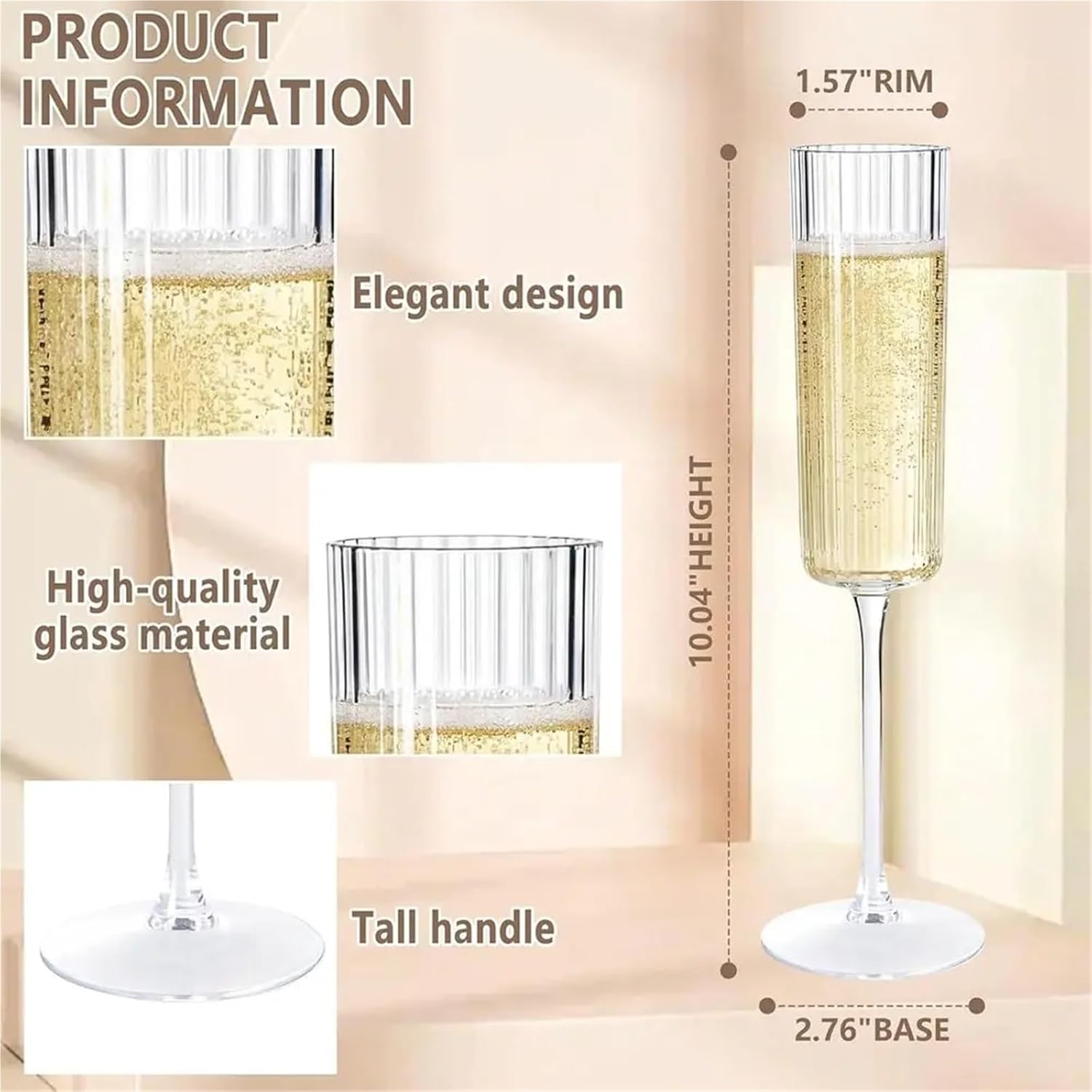Plastic Champagne Flutes Disposable 36 Pack 6oz Clear Ribbed Disposable Champagne Flutes with Long Stem for Parties