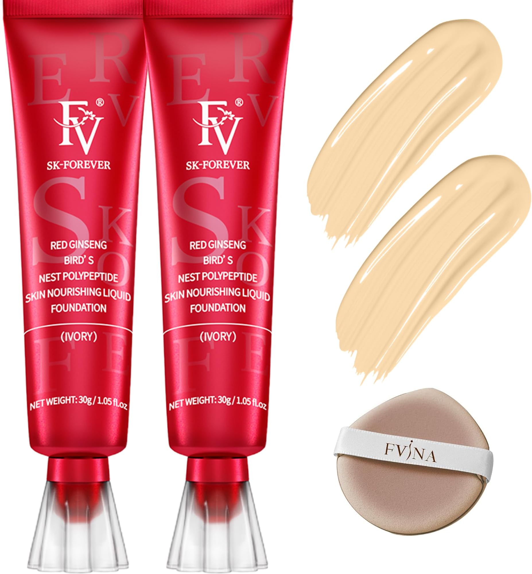 FV 2 Pack Waterproof Foundation, Lightweight & Medium Coverage Foundation with Matte Finish, Oil Control Long Lasting Liquid Foundation Makeup for Oily Normal Skin (Ivory, 1.05 fl.oz)