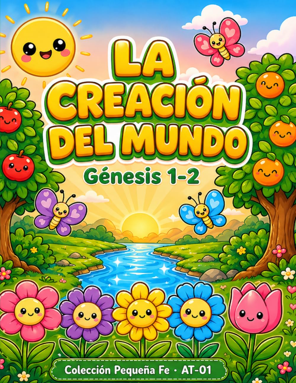 La Creación del Mundo: Libro para Colorear Bíblico Kawaii para Niños: Génesis 1-2 | 30 Páginas de Historia + 10 Actividades | Colección Pequeña Fe AT-01 | Para Niños de 3 a 8 Años