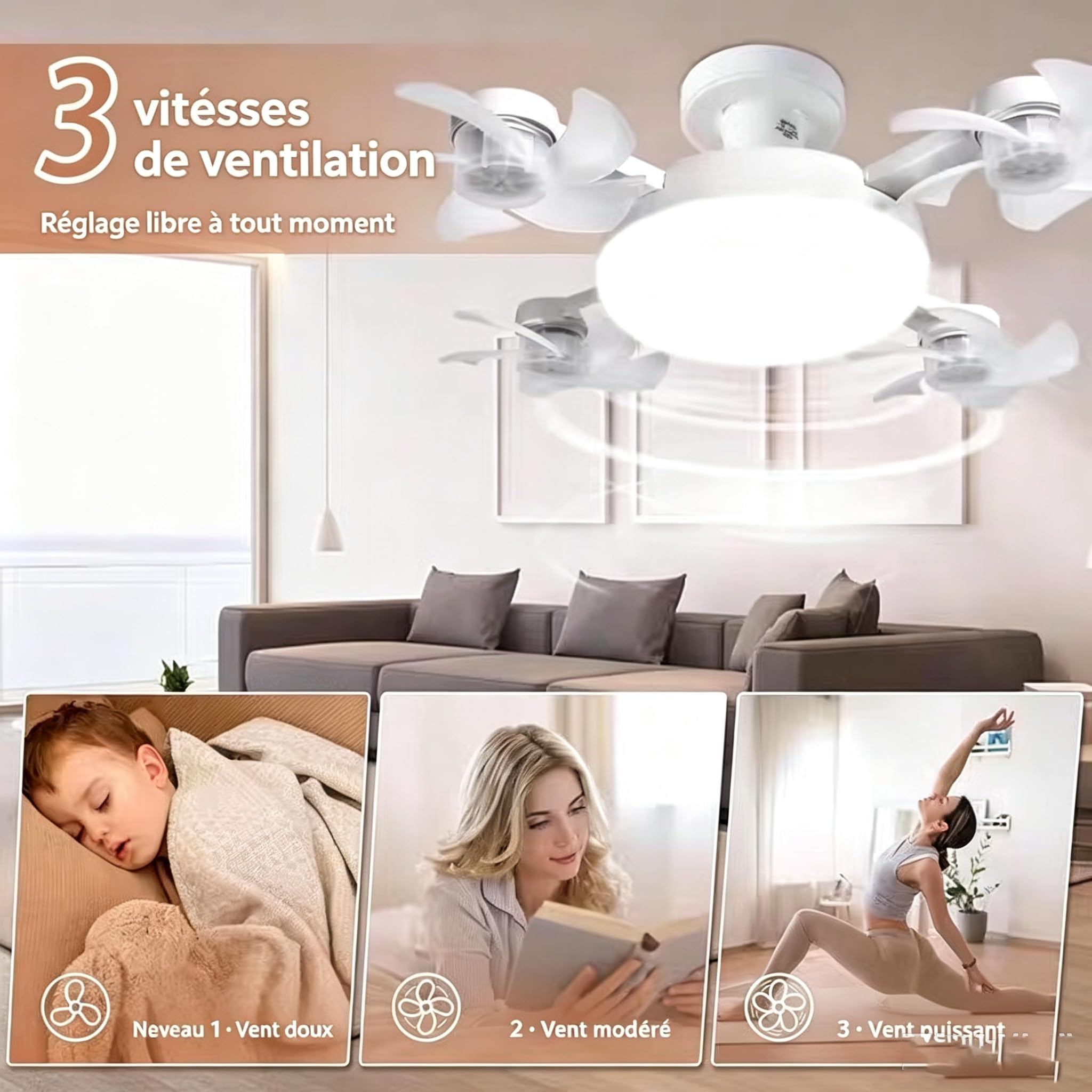 MEIION doulia Aerolume Ventilateur de plafond à pales pliables avec lumière