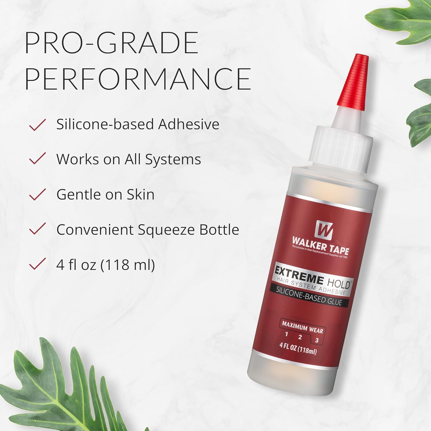 Walker Tape Extreme Hold Adhesive 4 fl oz Squeeze Bottle for Wig Installs, Lace Systems, Toupee Applications, Hair Tape Prep and Adhesive Strips Use Offering Maximum Wear Strength, Skin-Safe Bonding