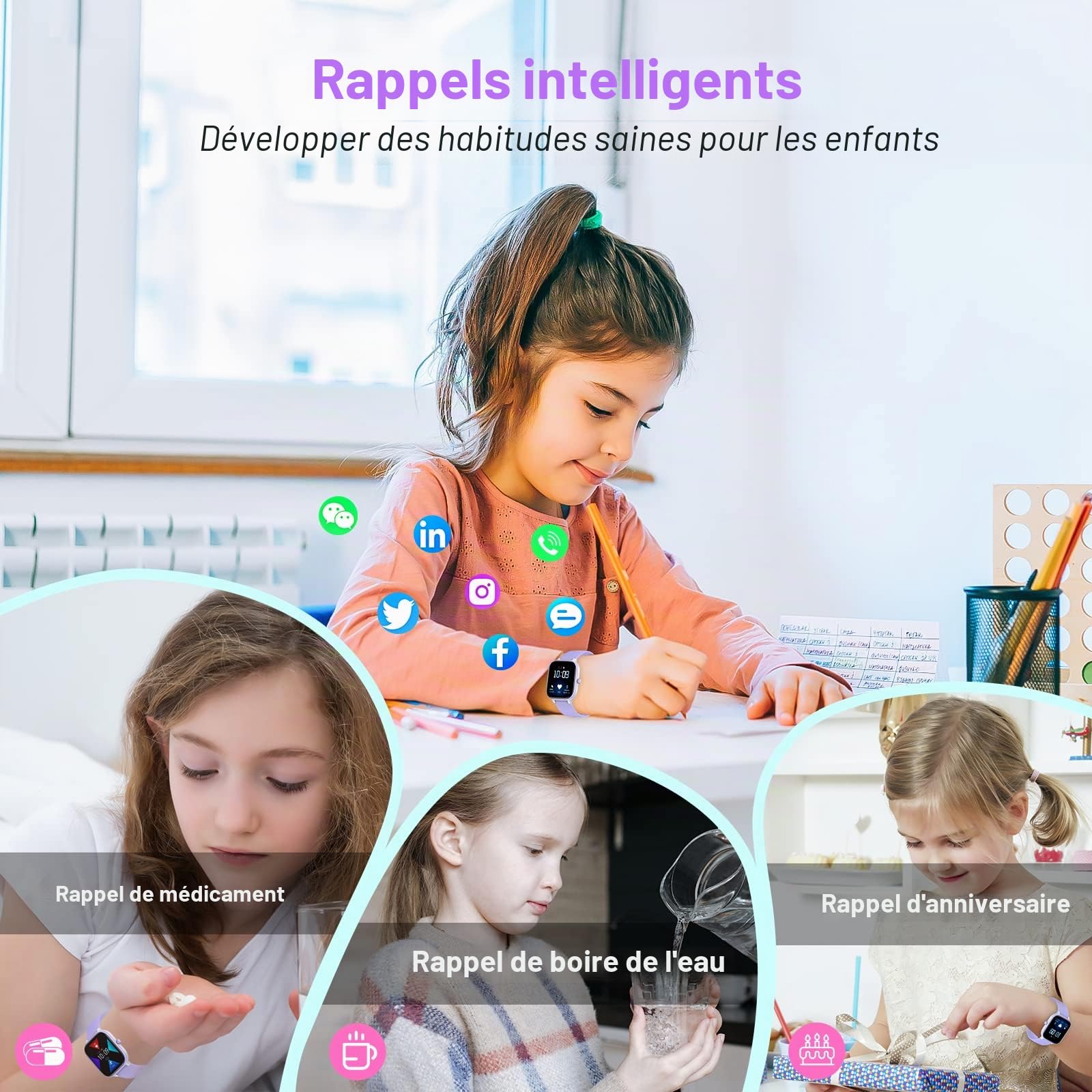 Fitness Tracker Montre pour Enfants, Montre Intelligente étanche IP68 avec 19 Modes de Sport, podomètre, Moniteur de Sommeil, Excellent Cadeau pour Filles Adolescents 6-16 (Mauve)