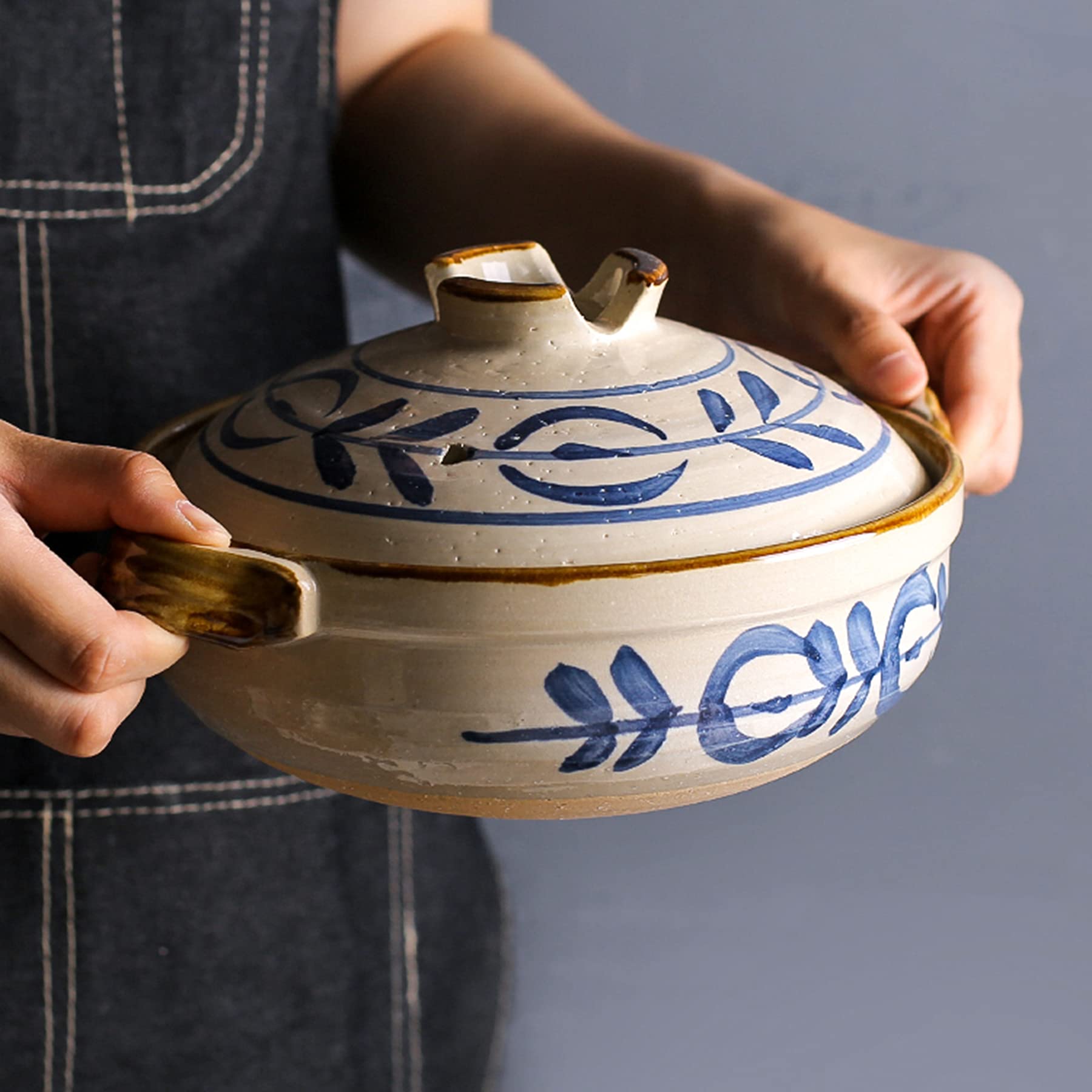Na zapiekankę, Gliniane garnki, ceramiczne czarne naczynie, okrągły garnek do duszenia na kuchence, ceramiczny(1.6L)