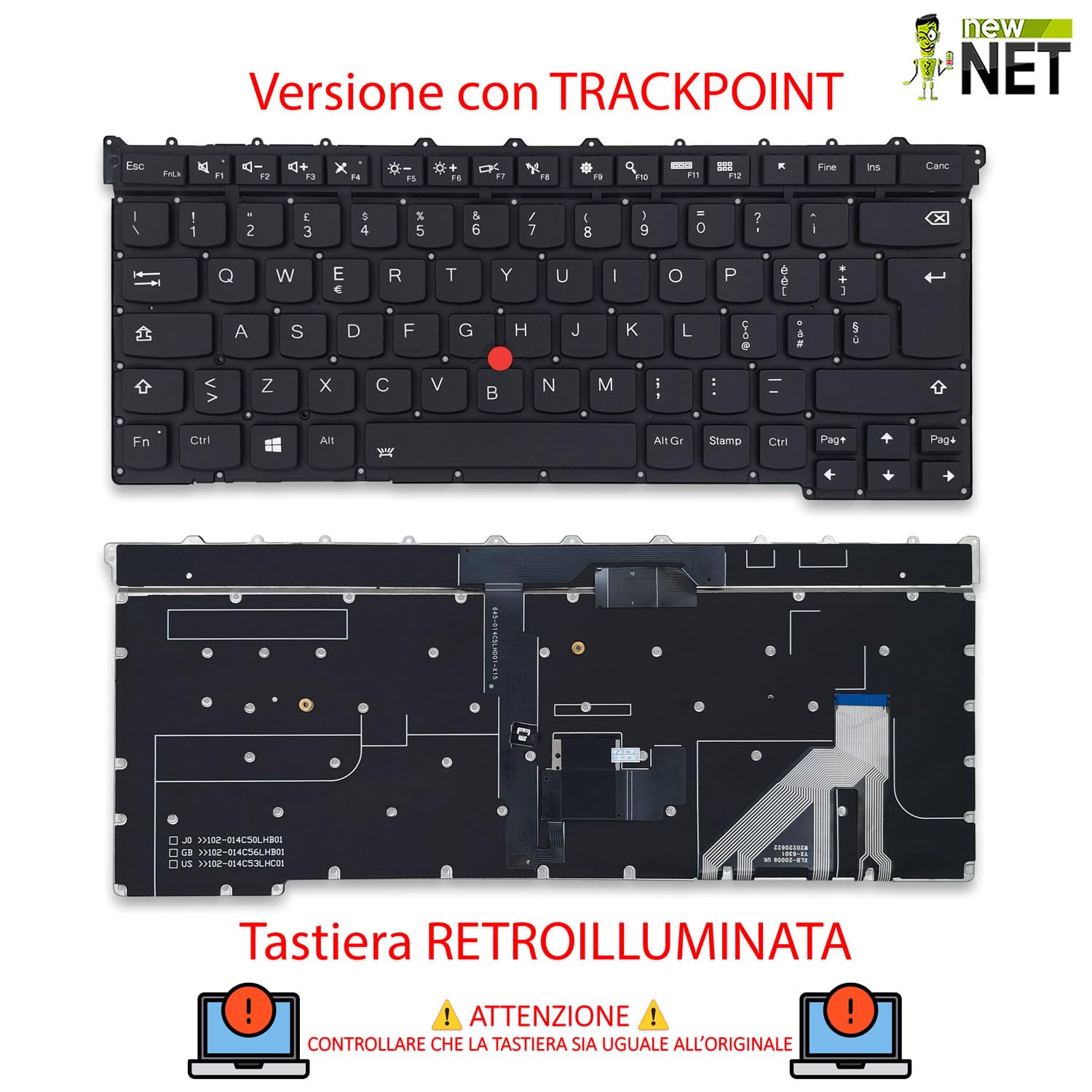 Tastiera compatibile Lenovo ThinkPad X1 Carbon Gen 3 Retroilluminata Layout ITA Nero