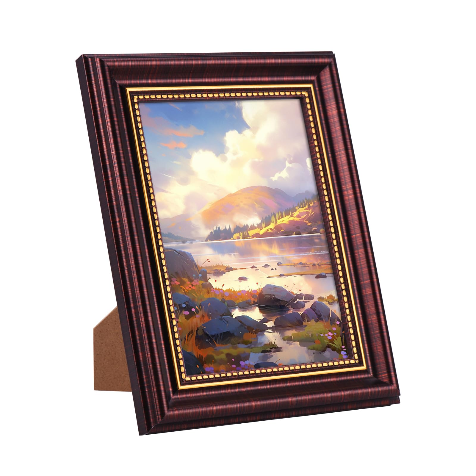 TAIYOU Antique Elagent Photo Frames 7x5 Inch Vintage Wood Picture Frame 13x18cm Home Desk Decor Wall Hanging or Tabletop Standing Display Gifts for Desk Wall Tabletop Home Office Display Brown