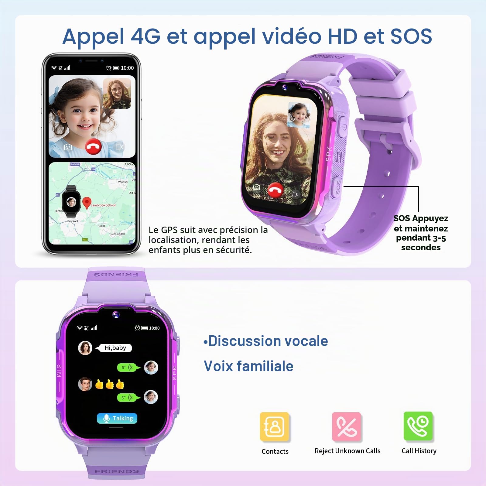 UBUNRER 4G Montre Connectée Enfant Traceur GPS Appel Vidéo SOS Jeux Réveil | Podometre Calculatrice Étanche Montre Enfant Garcon Fille Digitale Cadeaux-