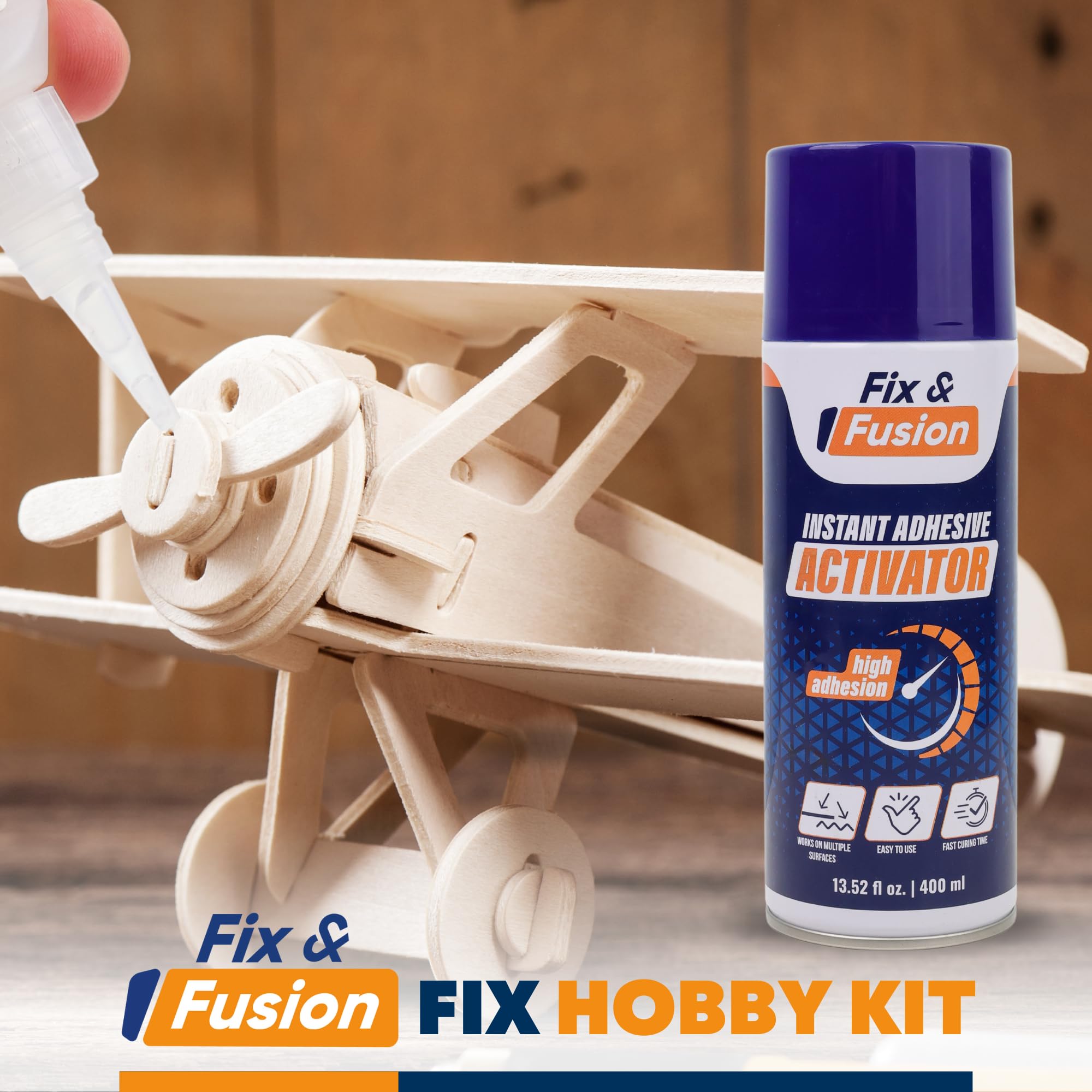 FIX & FUSION Activateur Spray (400 ml) | Accélérateur Séchage pour Colle Cyanoacrylate (CA) Super Glue | Bois, Plastique, Caoutchouc, Granit & Bricolage | Adhérence Renforcée, Séchage Rapide (2 Pack)