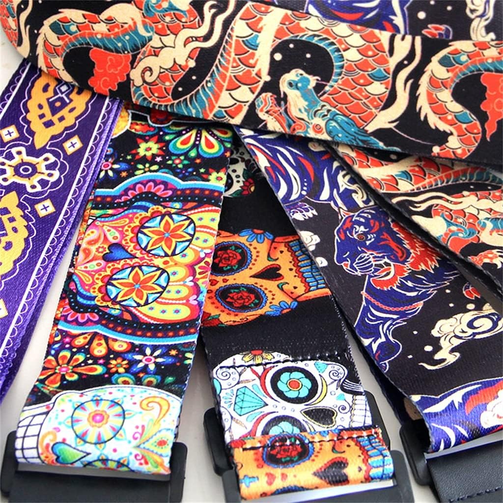 JSEIAJB Vintage Flowers Stripes Acoustic Electric Guitar Strap Woven Embroidery Fabrics Leather Ends